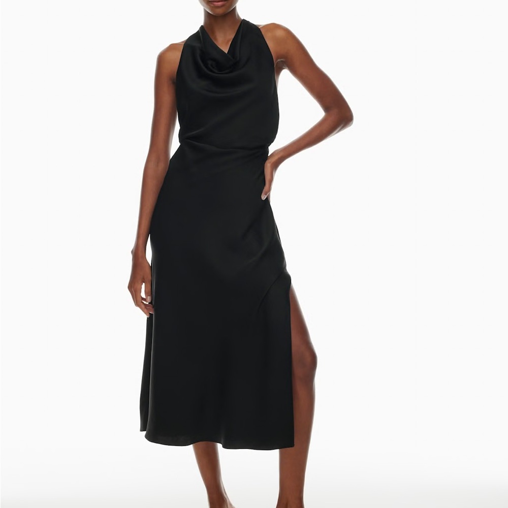 Aritzia Scene Satin Black Halter Dress Sz 10 $148